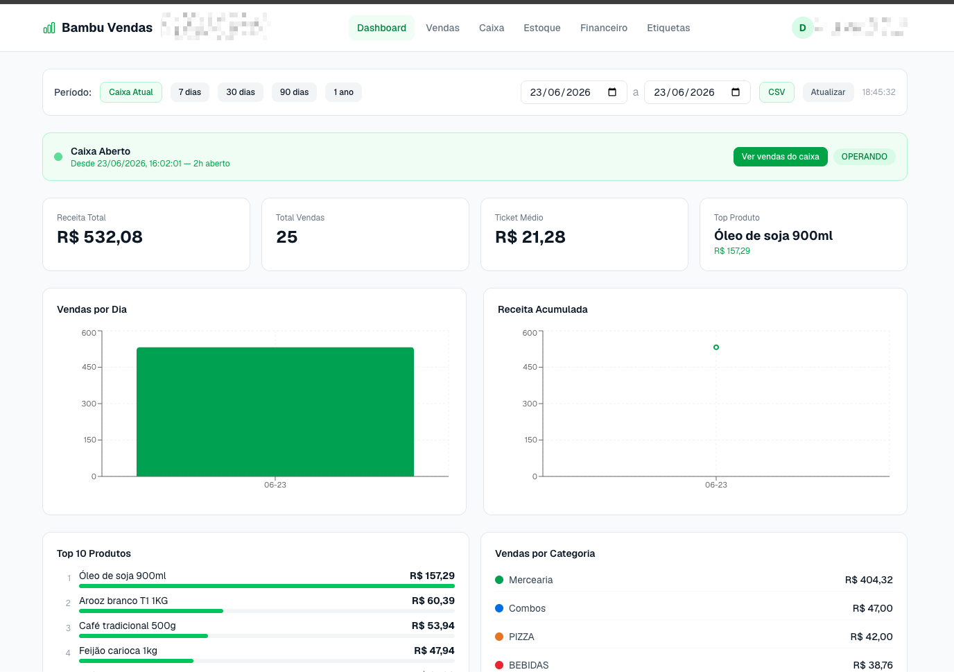 Interface de controle Bambu Vendas